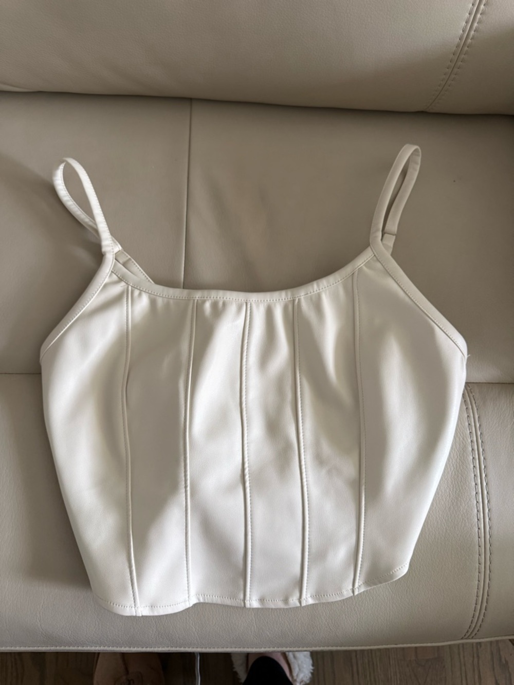 Cream Vertical-Seam Spaghetti Strap Camisole